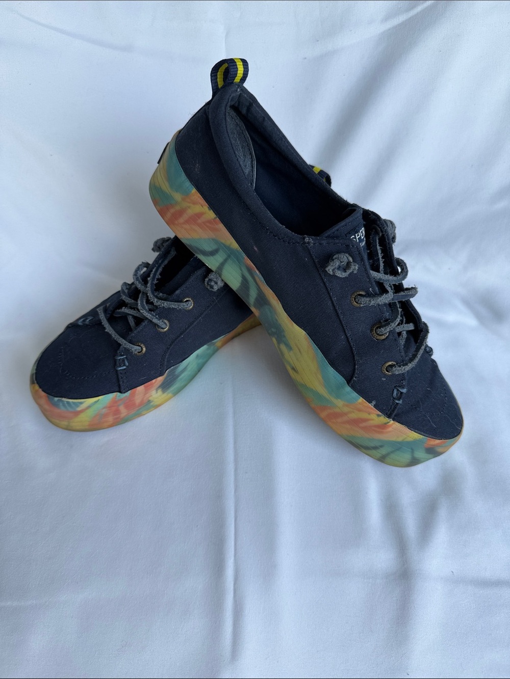Sperry Navy Canvas Sneakers with Multicolor Platform Size 9